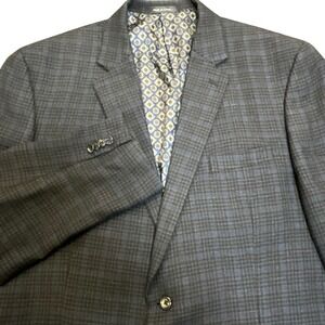 Vtg Michael Kors Mens Plaid Wool Tweed Blazer Jacket 48L Navy for Heinz Healeys